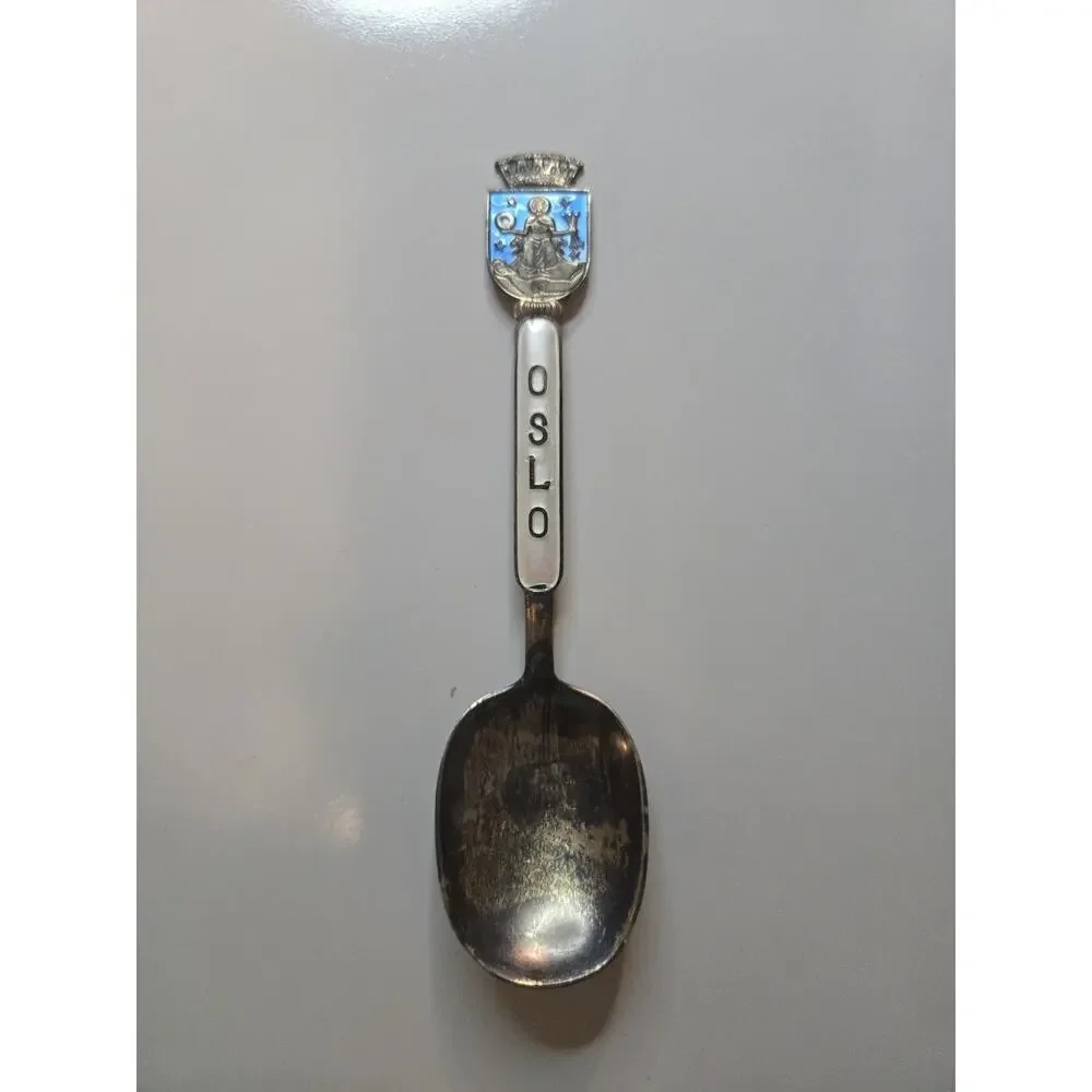 Oslo Norway Souvenir Spoon Enamel Crest 925S Silver Single Flatware Piece